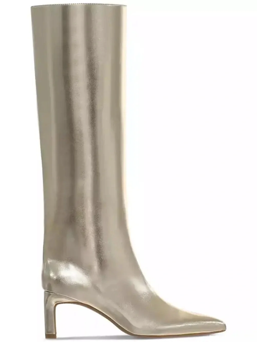 Metallic Gold Over-the-Knee Pointed Toe Boot